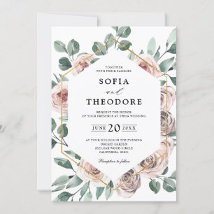 Dusty Pink Mauve Roos Floral Geometric Wedding Kaart
