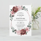 Dusty Pink Mauve Roos Floral Geometric Wedding Kaart (Staand voorkant)