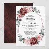 Dusty Pink Mauve Roos Floral Geometric Wedding Kaart (Voorkant / Achterkant)