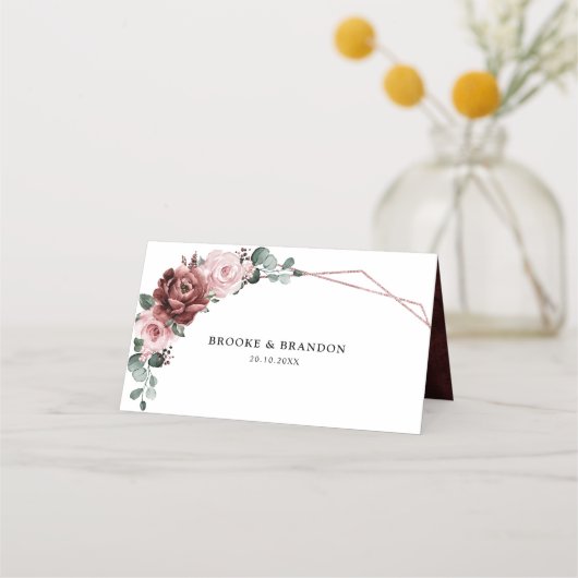 Dusty Pink Mauve Roos Floral Geometric Wedding Plaatskaartje (Achterkant)