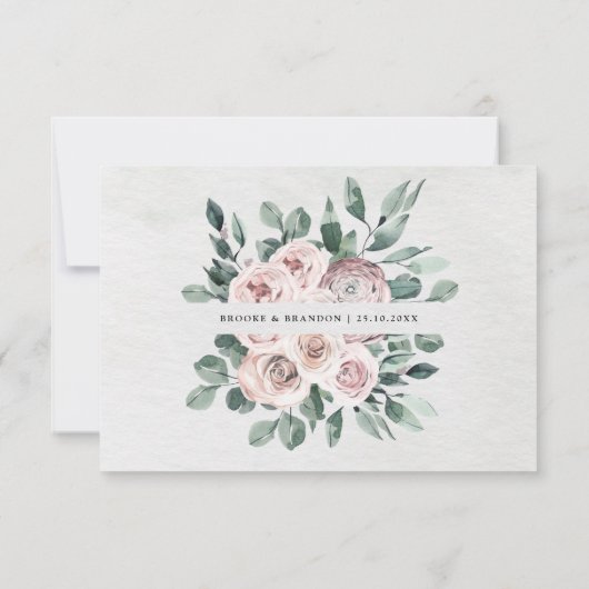 Dusty Pink Mauve Roos Floral Geometric Wedding RS RSVP Kaartje (Achterkant)