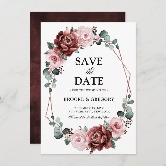 Dusty Pink Mauve Roos Geometric sparen de Datum (Voorkant / Achterkant)