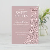 Dusty Pink Mauve Roos Gold Dress Sweet 16 Zestien Kaart (Staand voorkant)