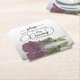 Dusty Pink Mauve Roos Neem mijn Drink bruiloft nie Kartonnen Onderzetters