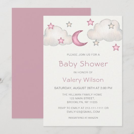Dusty Pink Meisje Baby shower Kaart (Voorkant / Achterkant)