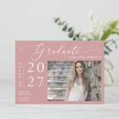 Dusty Pink Minimal Script School Afstuderen Foto Kaart (Staand voorkant)