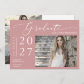 Dusty Pink Minimal Script School Afstuderen Foto Kaart (Voorkant / Achterkant)