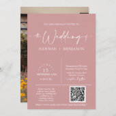 Dusty Pink Minimal Wedding Boho Arch QR Code Kaart (Voorkant / Achterkant)