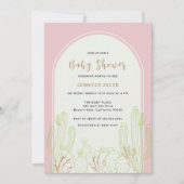 Dusty Pink Minimalist Boho Cactus Arch Baby shower Kaart (Voorkant)