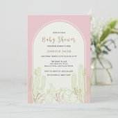 Dusty Pink Minimalist Boho Cactus Arch Baby shower Kaart (Staand voorkant)