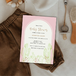 Dusty Pink Minimalist Boho Cactus Arch Baby shower Kaart