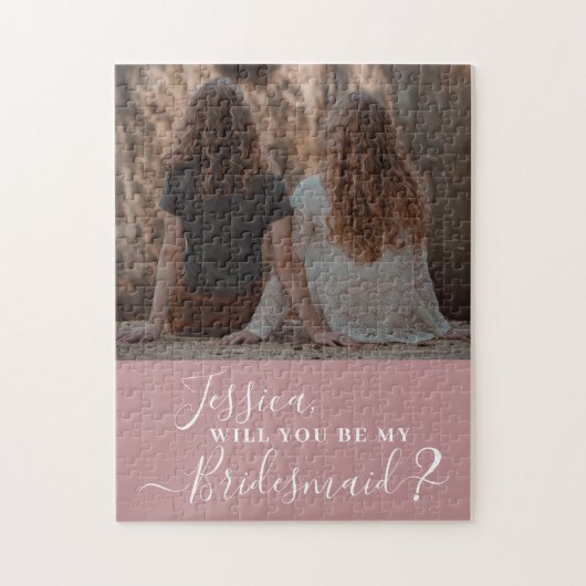 Dusty Pink Minimalist Photo Bridesmaid Voorstel Legpuzzel (Verticaal)