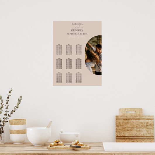 Dusty Pink Minimalist Photo Wedding Seding Chart Poster (Keuken)