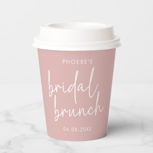 Dusty Pink Minimalist Script Bridal Brunch Papieren Bekers (Achterkant)