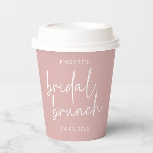 Dusty Pink Minimalist Script Bridal Brunch Papieren Bekers (Voorkant)