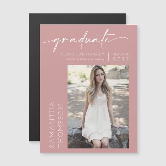 Dusty Pink Minimalist Script Photo Afstuderen Magn (Voorkant / Achterkant)