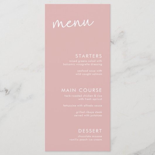 Dusty Pink Minimalist Script Vrijgezellenfeest Menu (Voorkant)