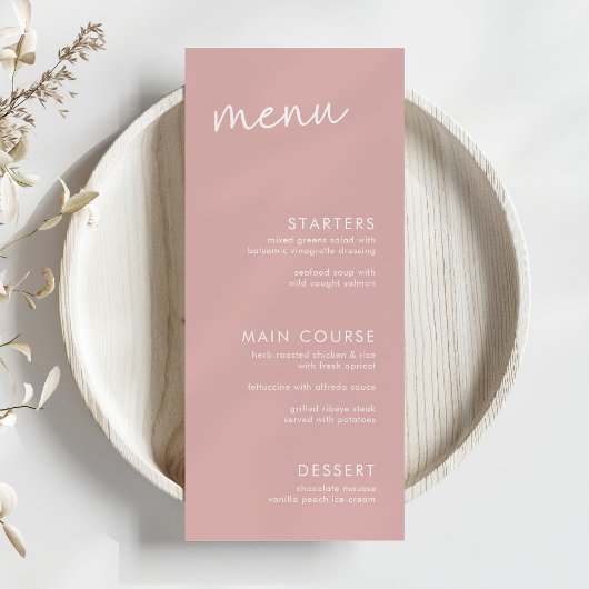 Dusty Pink Minimalist Script Vrijgezellenfeest Menu