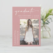 Dusty Pink Minimalist Two Photo Graduparty Kaart (Staand voorkant)