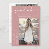 Dusty Pink Minimalist Two Photo Graduparty Kaart (Voorkant / Achterkant)