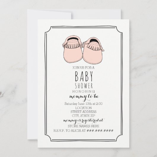 Dusty Pink Moccasins Boho Baby shower Kaart (Voorkant)