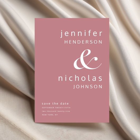Dusty Pink Modern Ampersand Typography Wedding Save The Date