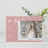Dusty Pink Modern Boho Ze deed het Afstudeerder Fo Kaart (Staand voorkant)