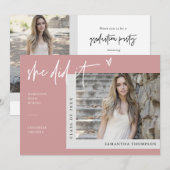 Dusty Pink Modern Boho Ze deed het Afstudeerder Fo Kaart (Voorkant / Achterkant)