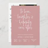 Dusty Pink Modern Minimalist Wedding QR Code Foto Kaart (Voorkant / Achterkant)