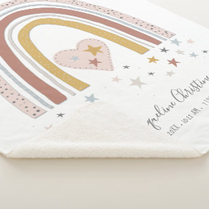 Dusty Pink Modern Rainbow Birth Stats Girl Baby Sherpa Deken