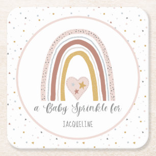 Dusty Pink Modern Rainbow Gold Girl Baby Sprinkle Kartonnen Onderzetters