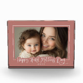 Dusty Pink Modern Script Happy First Moederdag Fotoblokken (Voorkant)