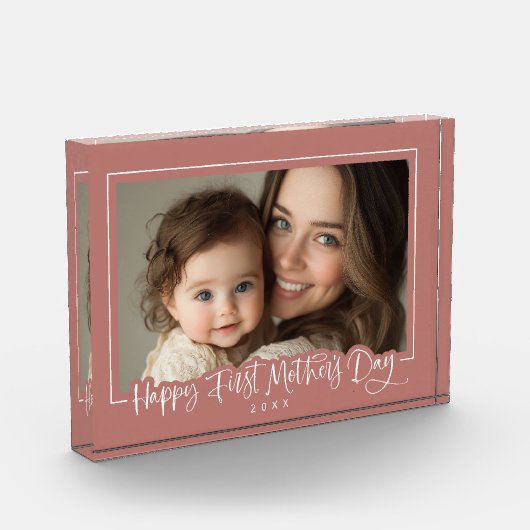 Dusty Pink Modern Script Happy First Moederdag Fotoblokken (Links)