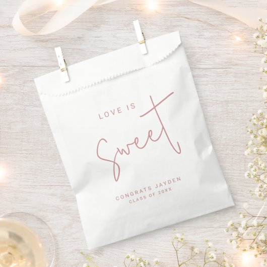 Dusty Pink Modern Script Love is Sweet Afstuderen Bedankzakje (Geknipt)