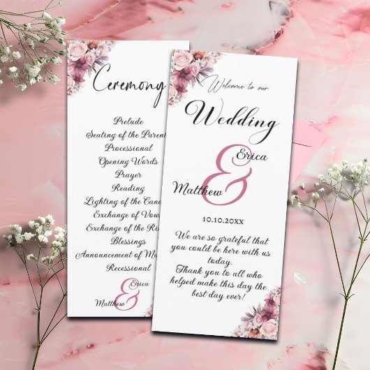 Dusty Pink Modern Script Wedding Ceremony Programm