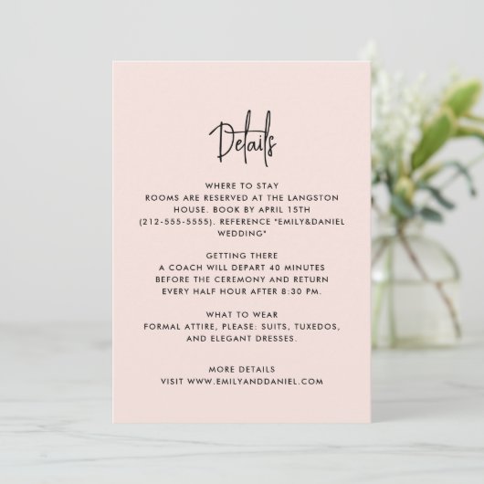 Dusty pink modern, the details card save the date (Staand voorkant)