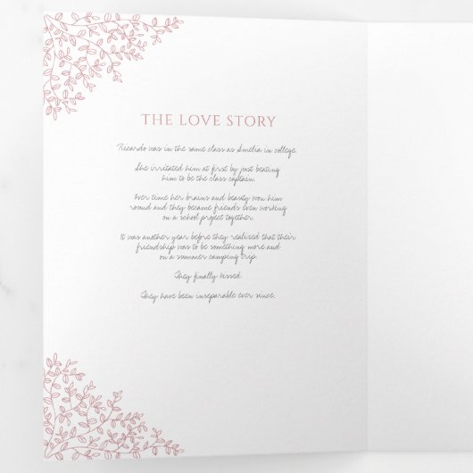 Dusty pink monogram art. toewijding bruiloft drieluik programma (Binnenzijde eerst)