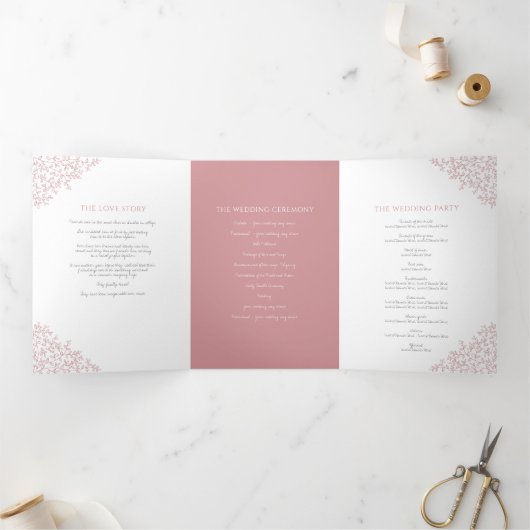 Dusty pink monogram art. toewijding bruiloft drieluik programma (Binnen)