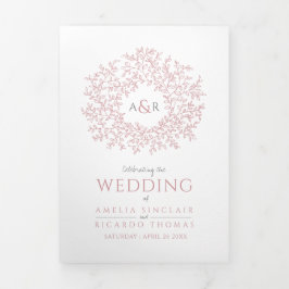 Dusty pink monogram art. toewijding bruiloft drieluik programma