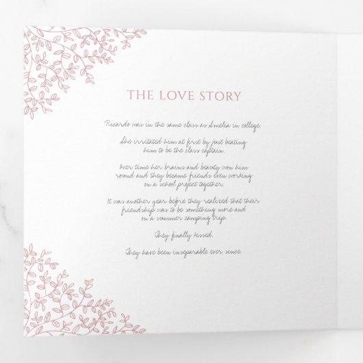 Dusty pink monogram art. toewijding bruiloft drieluik programma (Binnenzijde eerst)