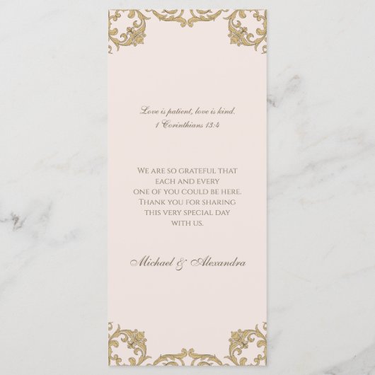 Dusty Pink Monogram Baroque Christian Wedding Menu (Achterkant)