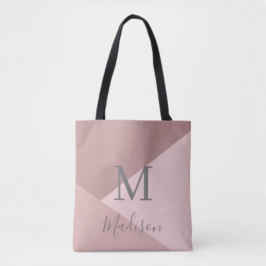 Dusty Pink Monogram Naam Tote Bag (Voorkant)