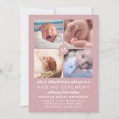 Dusty Pink Monogram Photo Collage Naming Ceremony Kaart (Voorkant)