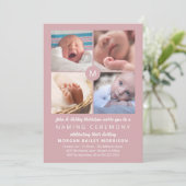 Dusty Pink Monogram Photo Collage Naming Ceremony Kaart (Staand voorkant)