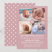 Dusty Pink Monogram Photo Collage Naming Ceremony Kaart (Voorkant / Achterkant)