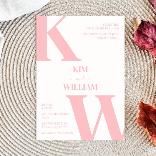 Dusty Pink Monogram Wedding Kaart