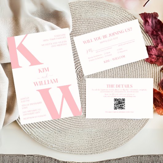 Dusty Pink Monogram Wedding Kaart