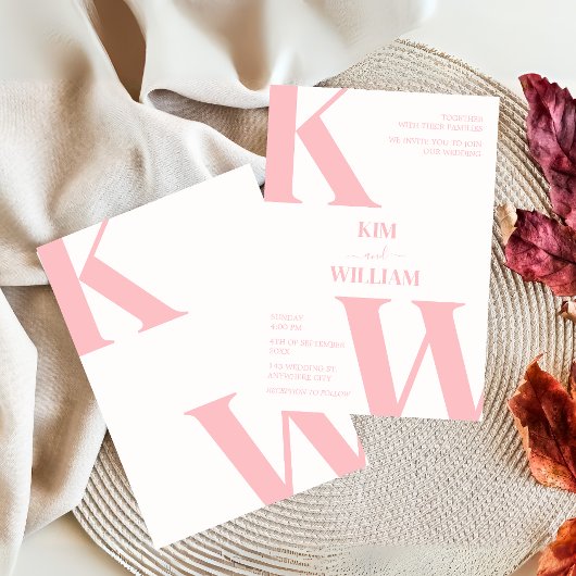 Dusty Pink Monogram Wedding Kaart