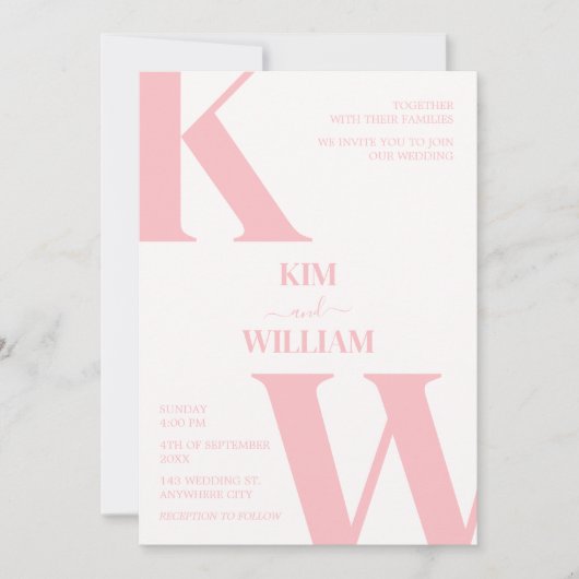 Dusty Pink Monogram Wedding Kaart (Voorkant)