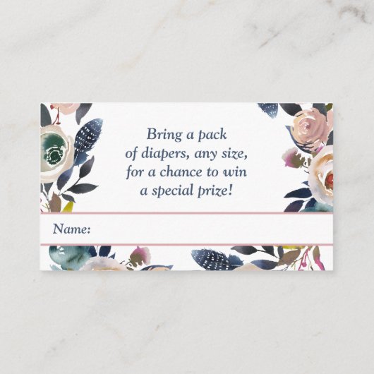 Dusty Pink Navy Baby shower Sprinkle Luier Raffle Informatiekaartje (Achterkant)